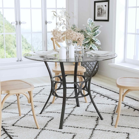 Flash Furniture Round Dining Table, Black Metal, Round Glss, 42", 42" W, 42" L, 29.5" H, Glass, Clear XU-TBG-6-GG